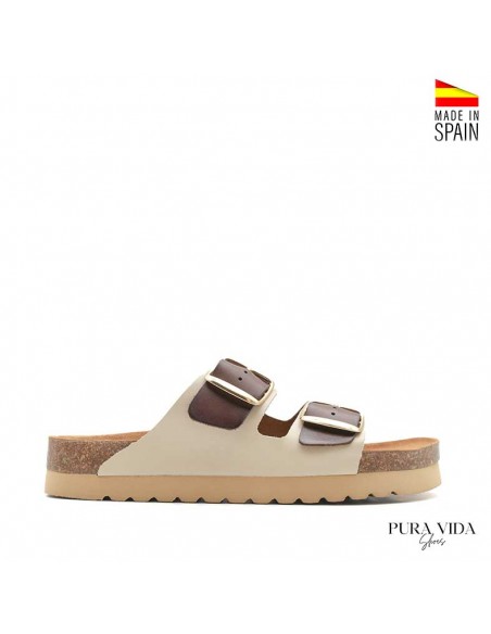 Sandalias bio cuero y beige
