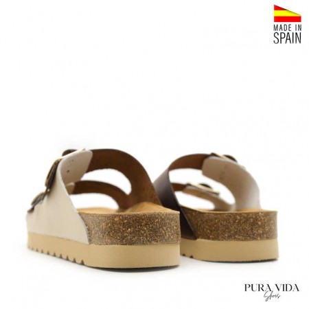Sandalias corcho beige mujer