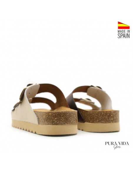 Sandalias corcho beige mujer