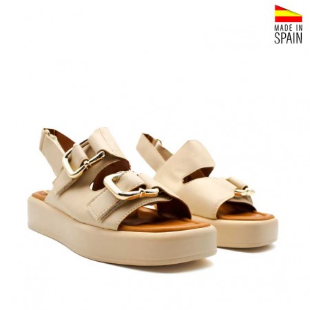 Sandalias mujer velcro plataforma beige