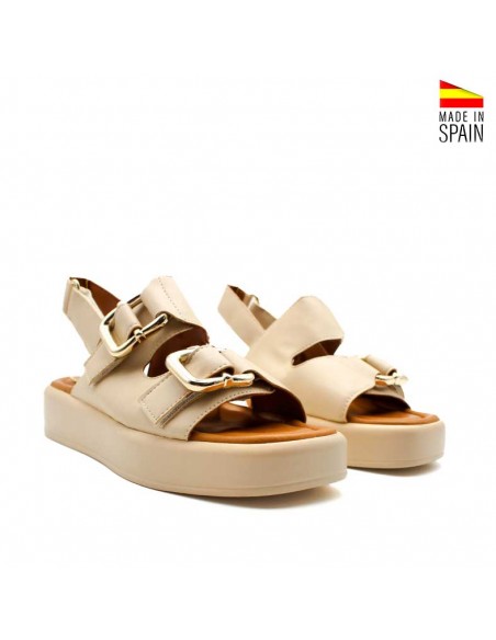 Sandalias mujer velcro plataforma beige