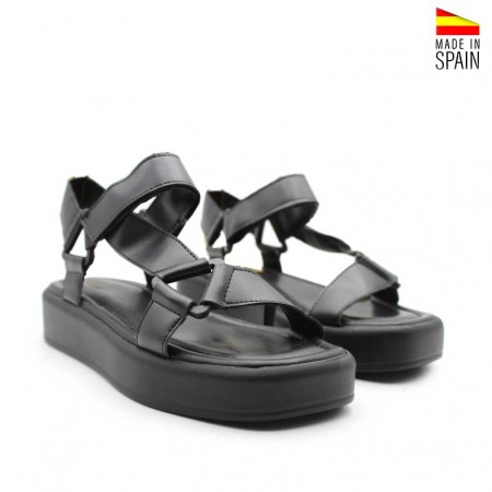 sandalias velcro negras mujer​