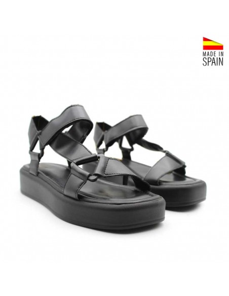 sandalias velcro negras mujer​