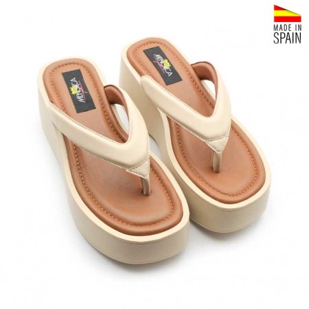 Sandalias mujer dedo plataforma beige