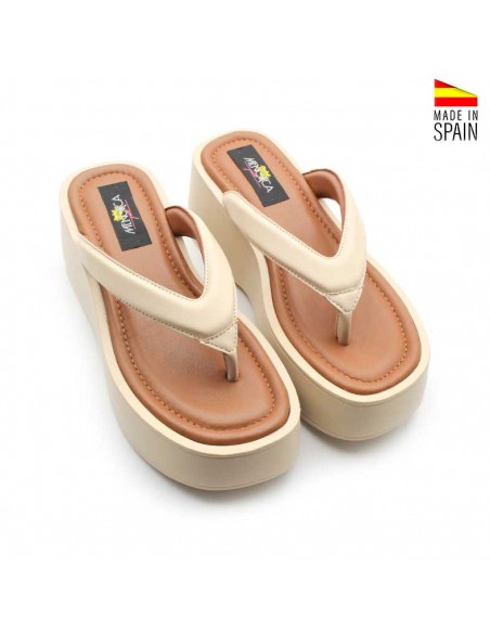 Sandalias mujer dedo plataforma beige