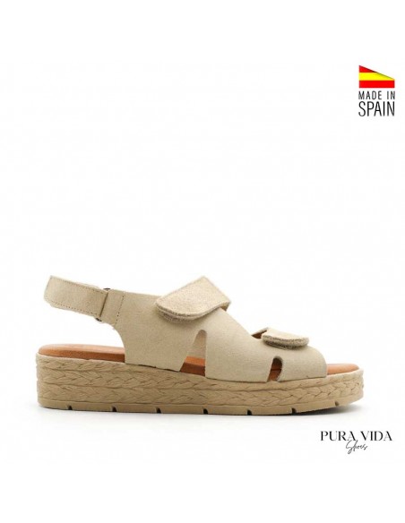 Cuñas beige velcro mujer