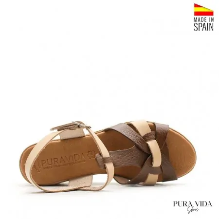 Sandalias de piel marrón mujer