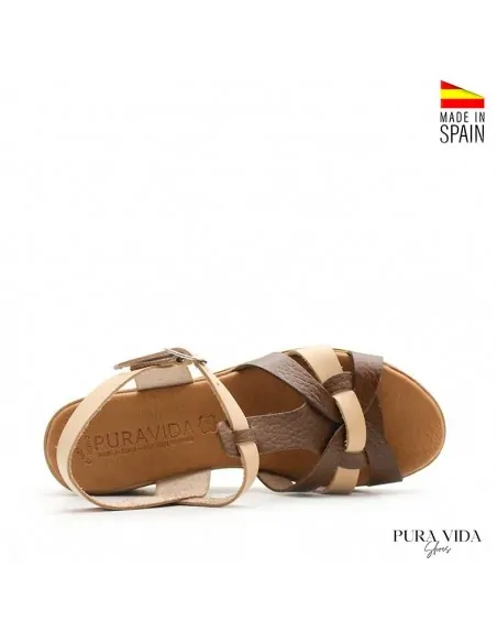 Sandalias de piel marrón mujer