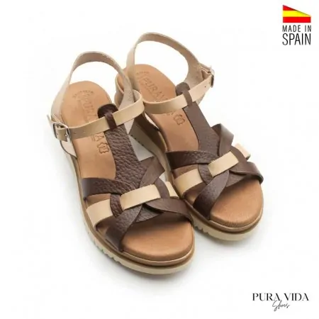 Sandalias de cuña piel cómodas