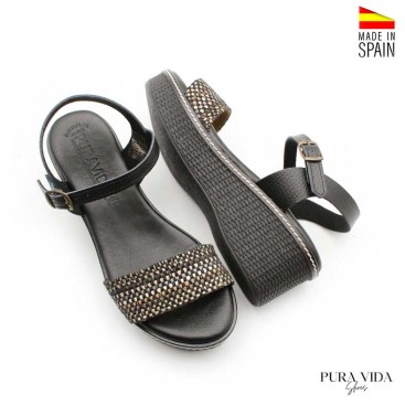 sandalias de cuña negras mujer​