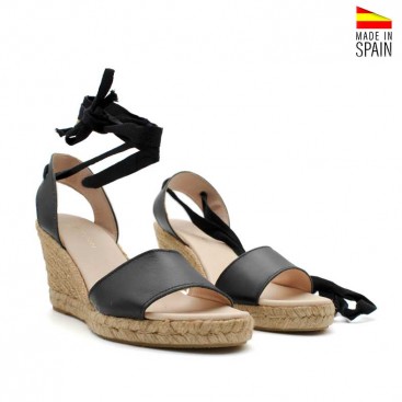 Sandalias Negras cuña esparto