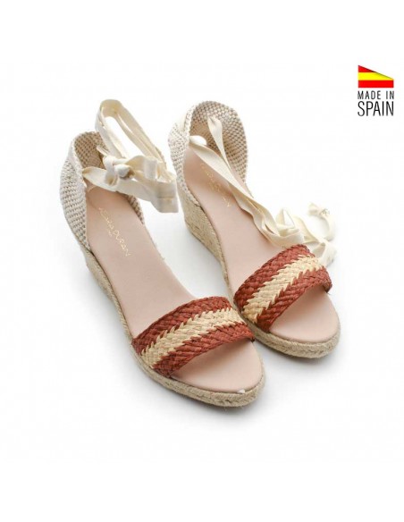sandalia esparto beige y camel