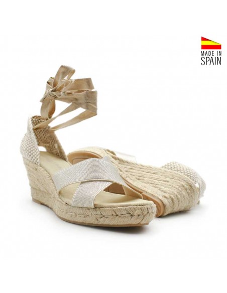 Sandalias Cuña platino elasticos