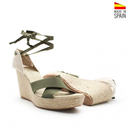sandalias cuña verde kaki