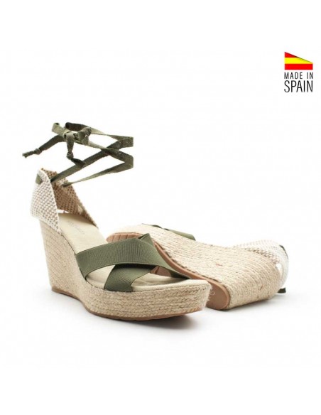 sandalias cuña verde kaki
