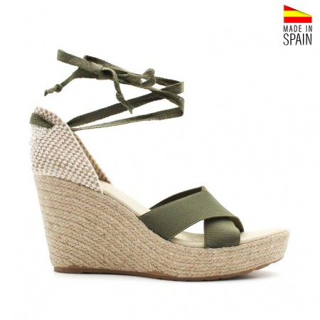 sandalias cuña verde militar