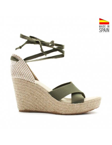 sandalias cuña verde militar