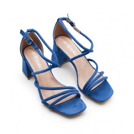 sandalias tacon ancho azul electrico​