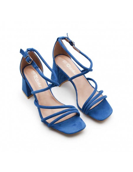 sandalias tacon ancho azul electrico​