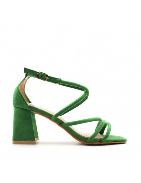 sandalia verde tacon ancho​