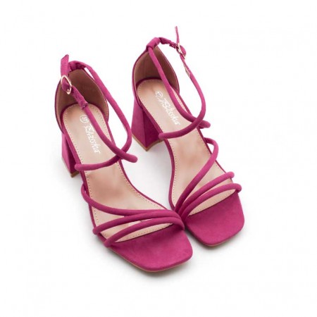 sandalia de tacon fucsia​