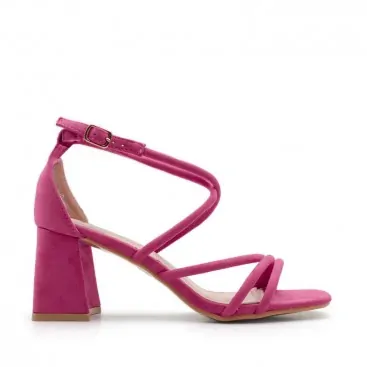 sandalias fucsia tacon ancho​
