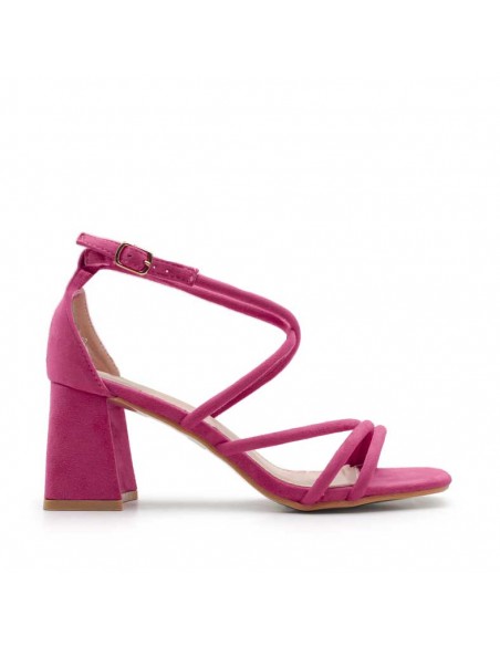 sandalias fucsia tacon ancho​