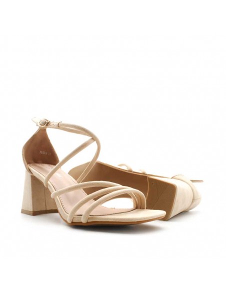 sandalias beige tacon ancho​