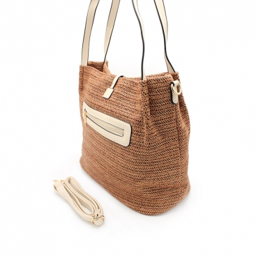 bolso rafia papel camel.