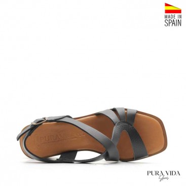 Sandalia tacón negro piel