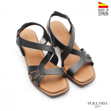 Sandalia tacón negro piel