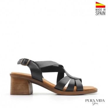 Sandalia tacón negro piel