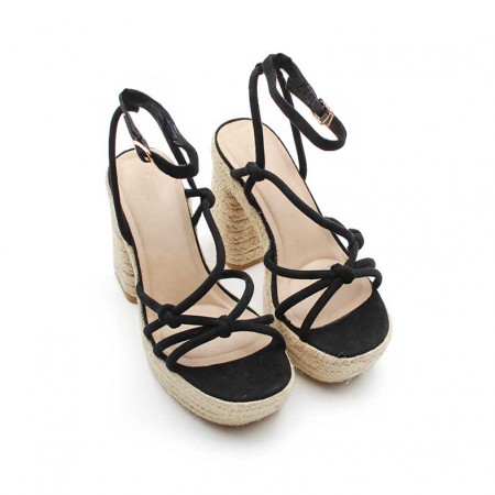 sandalias negras tacon esparto
