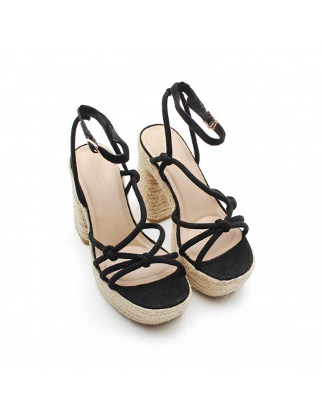 sandalias negras tacon esparto
