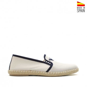 alpargatas blancas hombre verano con ribete azul marino y suela de esparto