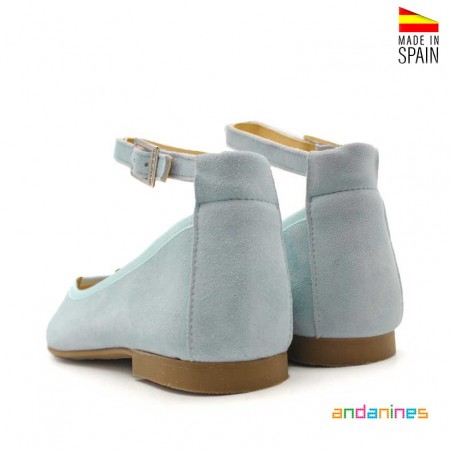 Zapatos comunión niña azul de ante con pulsera al tobillo Andanines