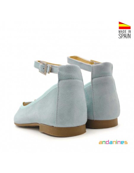 Zapatos comunión niña azul de ante con pulsera al tobillo Andanines