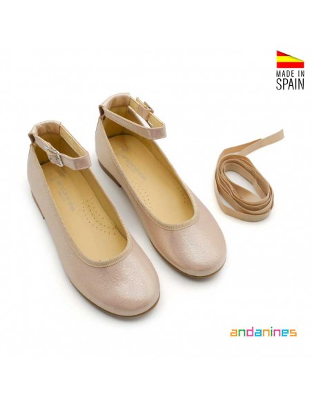Bailarinas rosas comunión de piel brillo Andanines