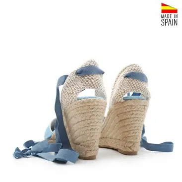Alpargatas Cuña piel celeste