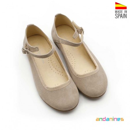 Merceditas ante niña taupe Andanines vista superior con plantilla perforada transpirable