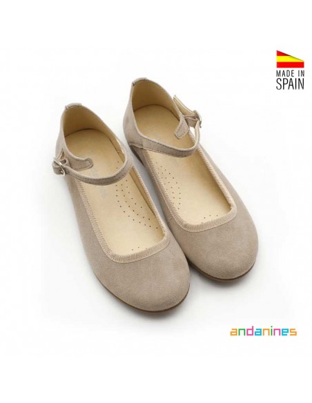 Merceditas ante niña taupe Andanines vista superior con plantilla perforada transpirable