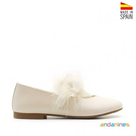 Merceditas ceremonia niña beige nacarado Andanines vista lateral