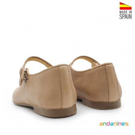 Merceditas taupe niña con suela de goma y fabricación española