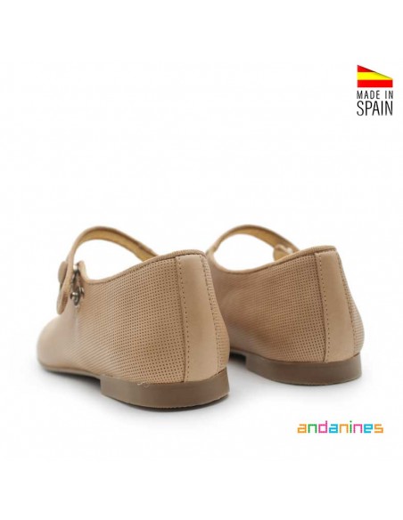 Merceditas taupe niña con suela de goma y fabricación española