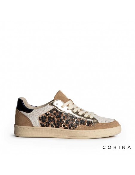 Sneakers leopardo doradas mujer