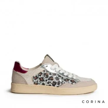 Sneakers plateadas leopardo mujer