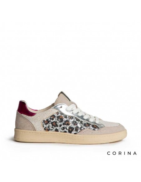 Sneakers plateadas leopardo mujer