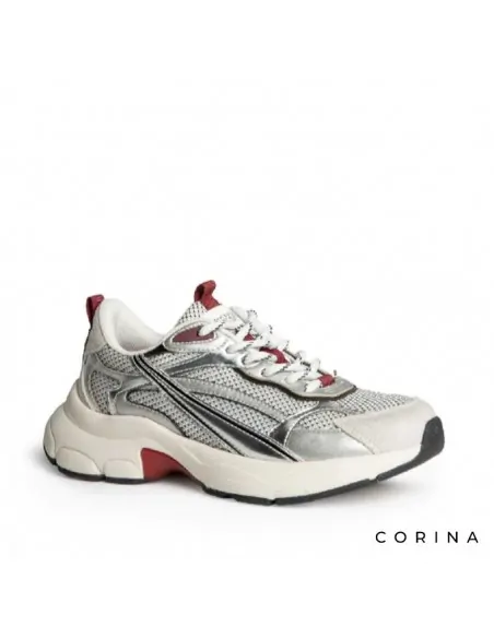 Sneakers retro plateadas Corina