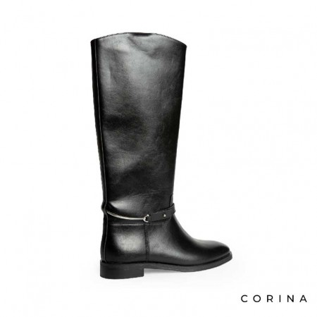 bota alta plana negra​