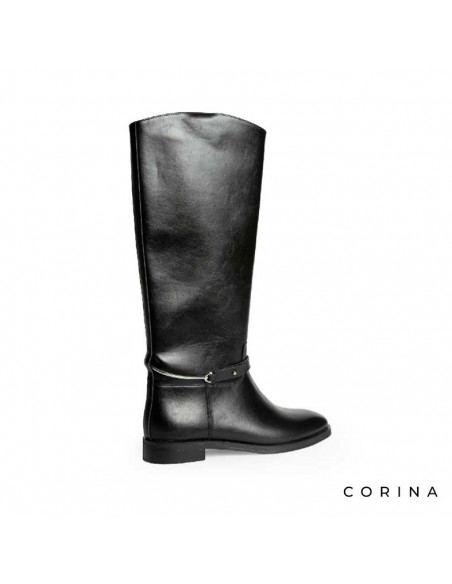 bota alta plana negra​